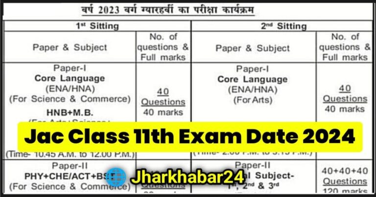 JAC Class 11th Exam Date 2024