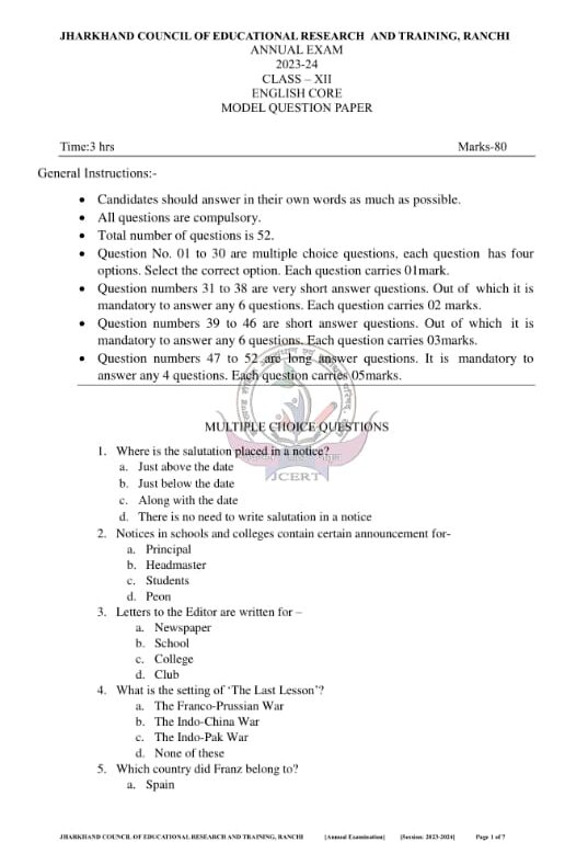 JAC Class 12th Geography Model Paper 2024 Full Solution