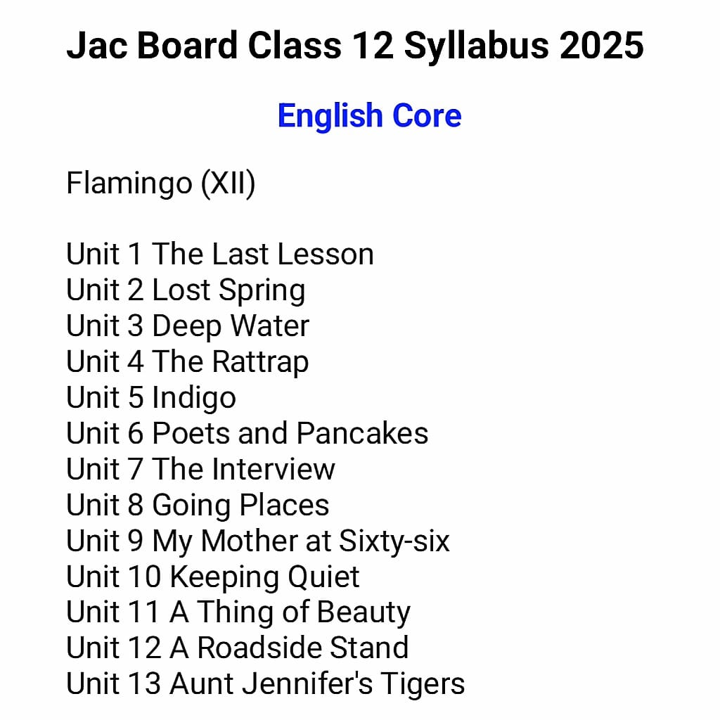 JAC Board Class 12th New Syllabus 2024-2025 (Download PDF)